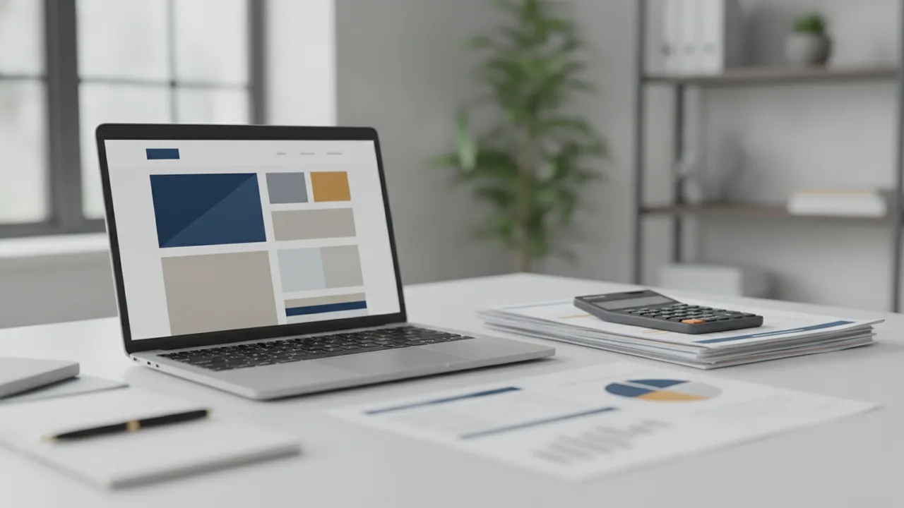 Moderner Arbeitsplatz mit Laptop und Website-Entwurf – Symbolbild für die Kostenfaktoren einer professionellen Website